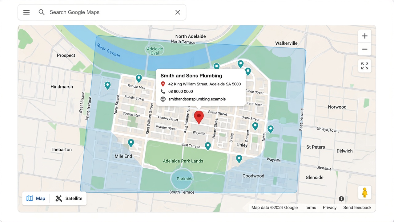 Map showing Adelaide service area